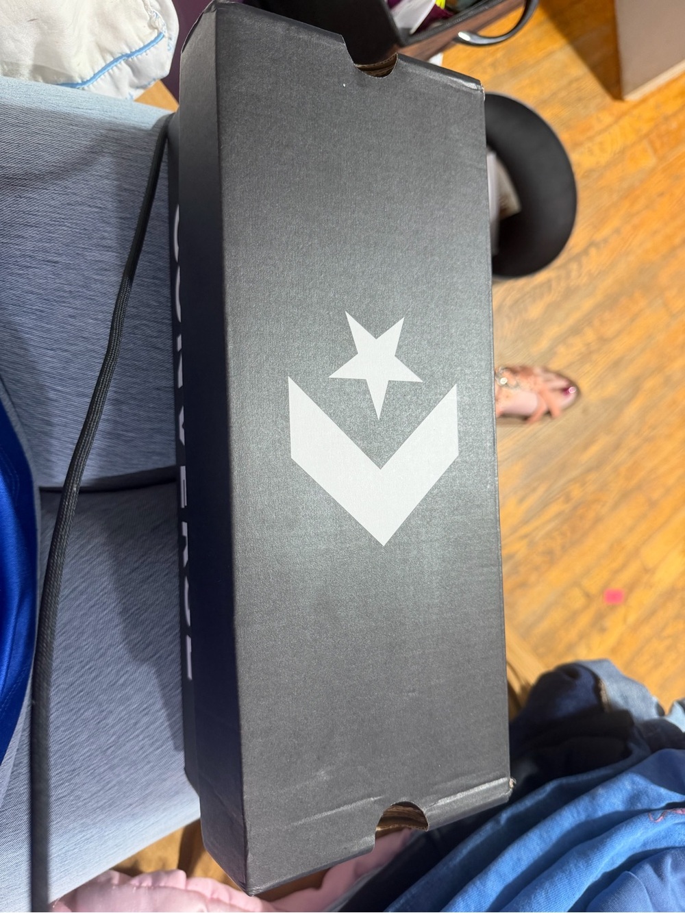 Converse Sneakers Box with White Star Chevron Logo on Black